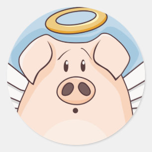 Cute Cartoon Angel Pig Classic Round Sticker