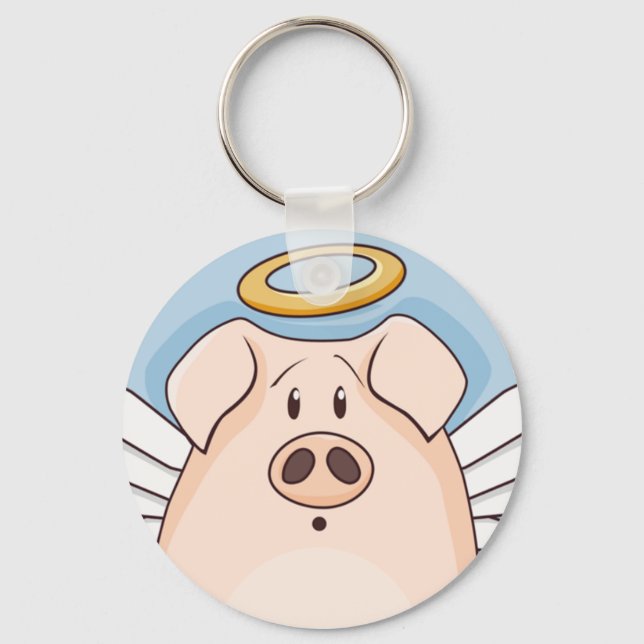 Cute Cartoon Angel Pig Key Ring (Front)