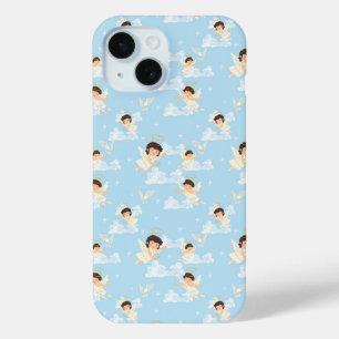 Cute Cartoon Angels And Doves Seamless Pattern iPhone 15 Case