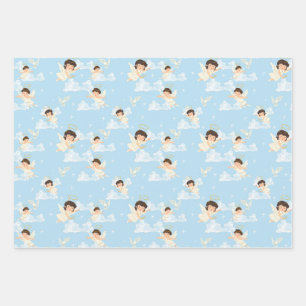 Cute Cartoon Angels And Doves Seamless Pattern Wrapping Paper Sheet