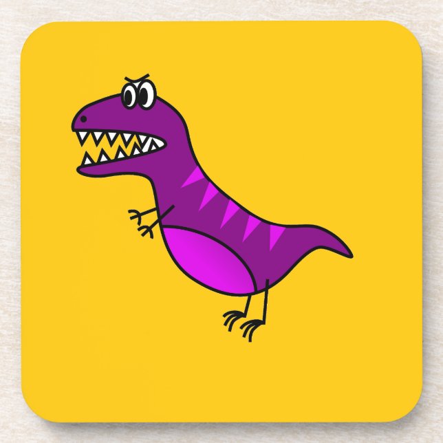Cute cartoon angry purple dinosaur coaster (Front)