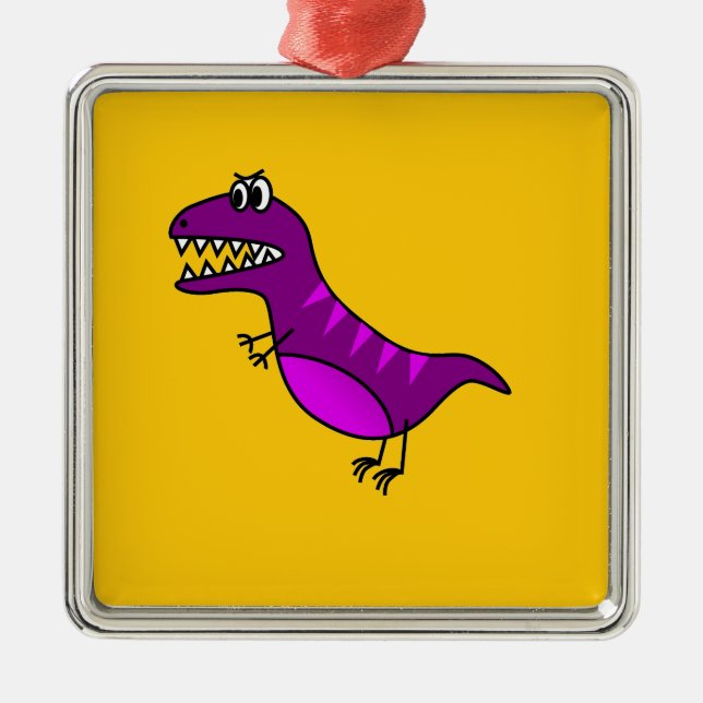 Cute cartoon angry purple dinosaur metal tree decoration (Front)
