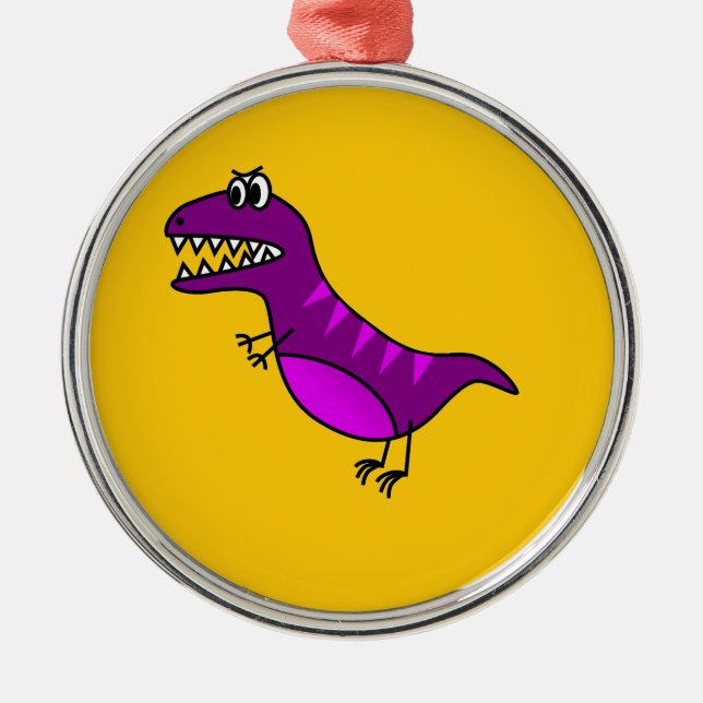 Cute cartoon angry purple dinosaur metal tree decoration (Front)