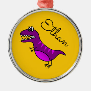 Cute cartoon angry purple dinosaur name metal tree decoration