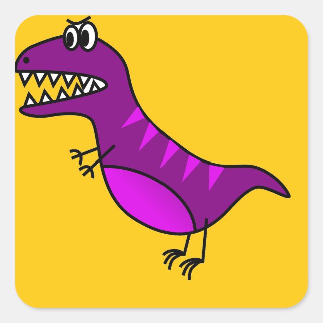 Cute cartoon angry purple dinosaur square sticker (Front)