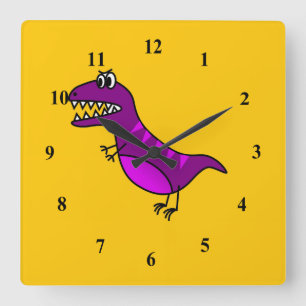 Cute cartoon angry purple dinosaur square wall clock