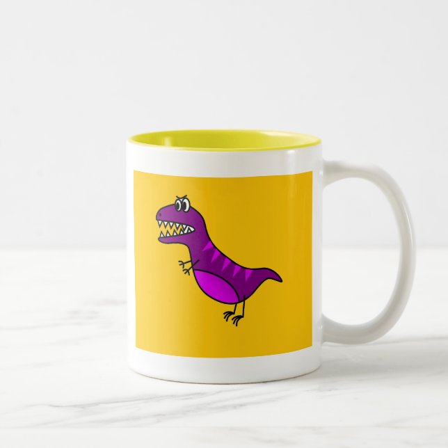 Cute cartoon angry purple dinosaur Two-Tone coffee mug (Right)