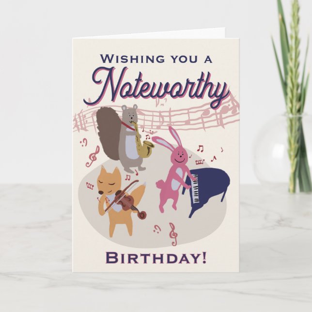 Cute Cartoon Animal Band Woodland Musical Birthday Card (Front)