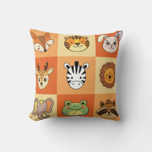 Cute Cartoon Animal Faces ZOO Themed Nursery Room Cushion