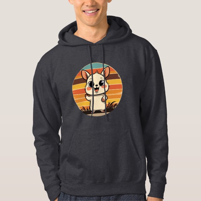 Cute Cartoon Animal in Retro Sunset  Hoodie (Front)
