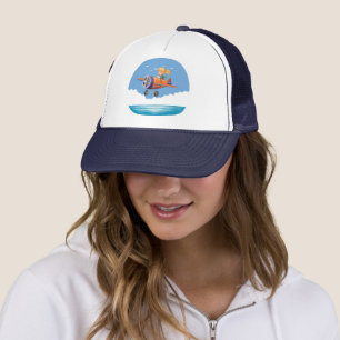 Cute Cartoon Animal Pilot Aeroplane Navy Trucker Hat