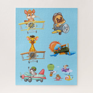 Cute Cartoon Animal Pilots Aeroplane Kids Jigsaw Puzzle