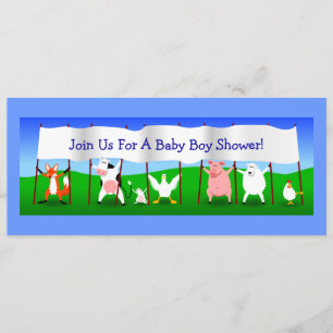 Cute Cartoon Animals Banner Baby Boy Shower Invitation