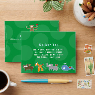 Cute Cartoon Animals Family Kids Children Birthday Envelope