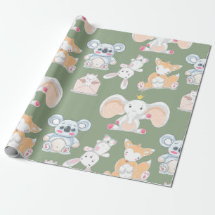 Cute cartoon animals for kids wrapping paper