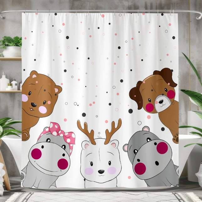 Cute Cartoon Animals Gender Neutral  Shower Curtain (Creator Uploaded)