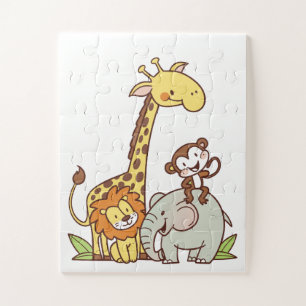 Cute Cartoon Animals – Giraffe, Lion & Monkey Jigsaw Puzzle