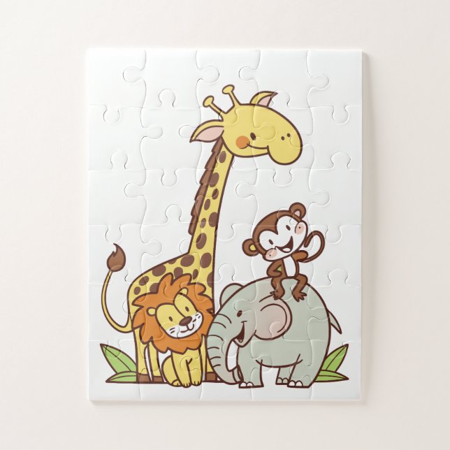 Cute Cartoon Animals – Giraffe, Lion & Monkey Jigsaw Puzzle (Vertical)