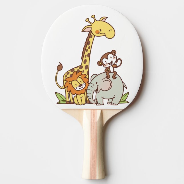 Cute Cartoon Animals – Giraffe, Lion & Monkey Ping Pong Paddle (Front)