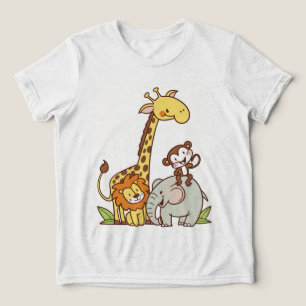 Cute Cartoon Animals – Giraffe, Lion & Monkey Tri-Blend Shirt