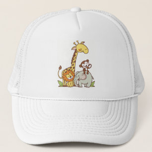 Cute Cartoon Animals – Giraffe, Lion & Monkey Trucker Hat