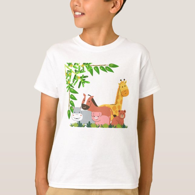 Cute Cartoon Animals in Nature T-Shirt (Front)