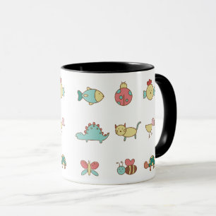 Cute Cartoon Animals Pattern Mug – Black Rim & Han
