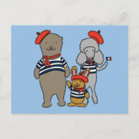 Cute Cartoon Animals Wearing French Clothing