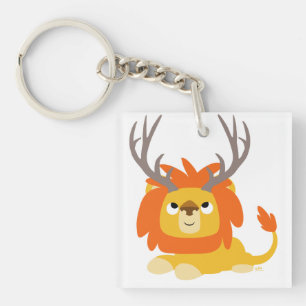 Cute Cartoon Antlered Lion Acrylic Keychain