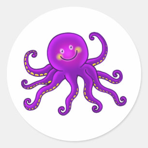 Cute Cartoon Aquatic Purple Octopus Ocean Animal Classic Round Sticker