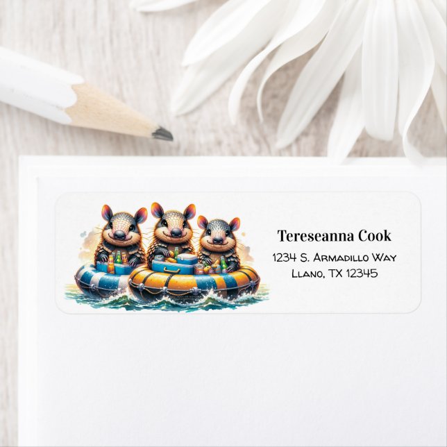 Cute Cartoon Armadillos Having Fun Tubing On River (Insitu)