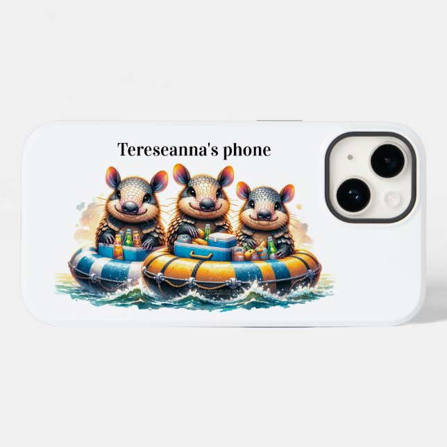 Cute Cartoon Armadillos Having Fun Tubing On River Case-Mate iPhone Case (Back (Horizontal))