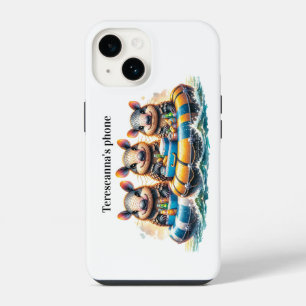 Cute Cartoon Armadillos Having Fun Tubing On River iPhone 14 Case