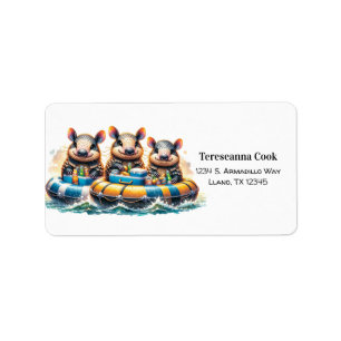Cute Cartoon Armadillos Having Fun Tubing On River Label