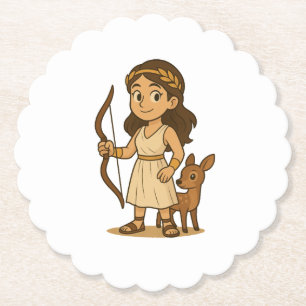 Cute Cartoon Artemis Baby Paper – Greek God Coaster