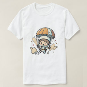 Cute Cartoon Astronaut Parachuting Graphic T-Shirt
