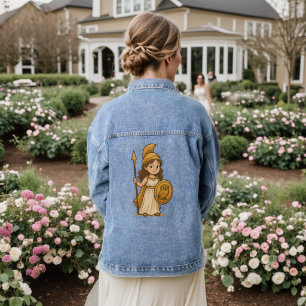 Cute Cartoon Athena – Greek Goddess Mythology Denim Jacket