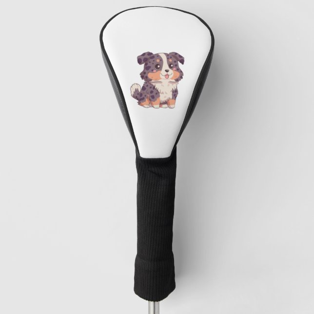 Cute cartoon australian shepherd dog kawaii illust golf head cover (Front)