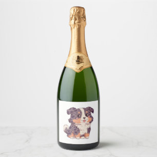 Cute cartoon australian shepherd dog kawaii illust sparkling wine label
