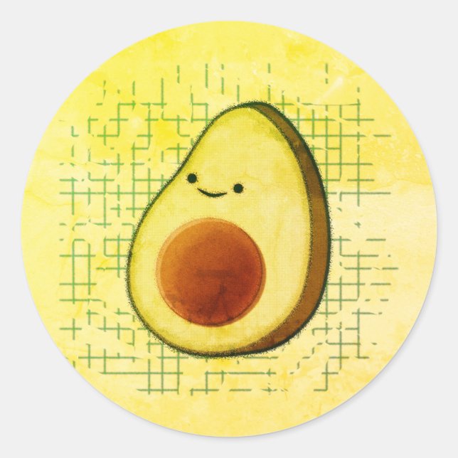 Cute Cartoon Avocado On Distressed Background Classic Round Sticker (Front)