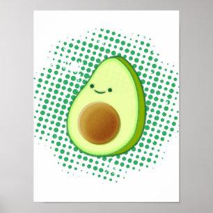 Cute Cartoon Avocado On Distressed Green Vortex  P Poster
