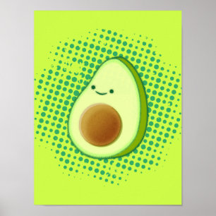 Cute Cartoon Avocado On Distressed Green Vortex  Poster