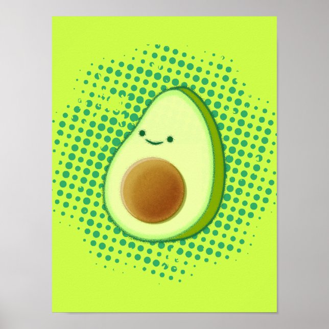 Cute Cartoon Avocado On Distressed Green Vortex  Poster (Front)