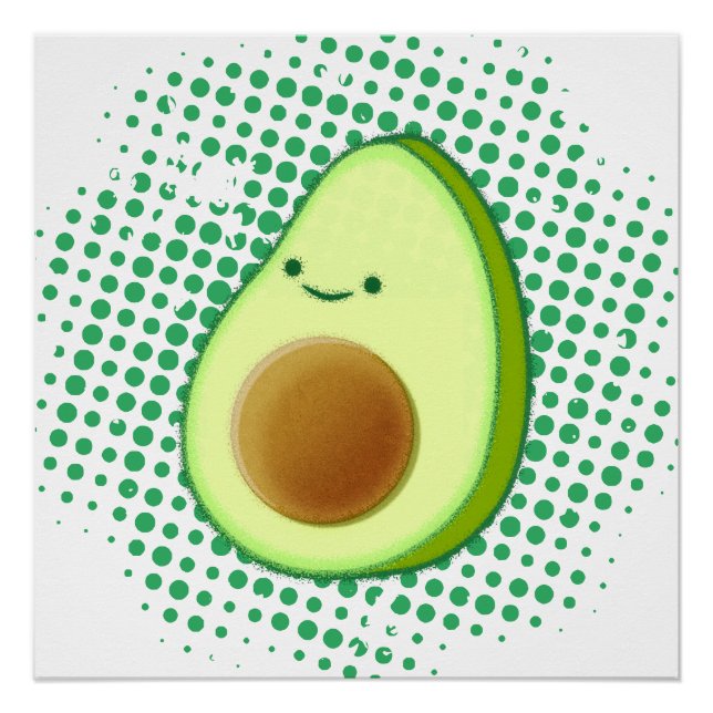 Cute Cartoon Avocado On Distressed Green Vortex Poster (Front)