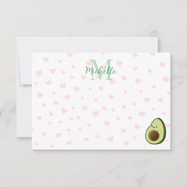 Cute Cartoon Avocado Personalised Monogram Card (Front)