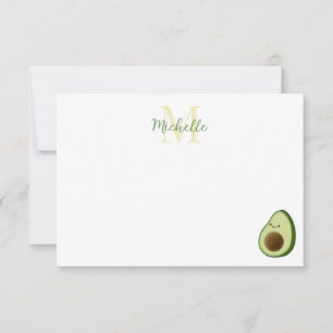 Cute Cartoon Avocado Personalized Monogram Card