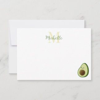Cute Cartoon Avocado Personalized Monogram Card