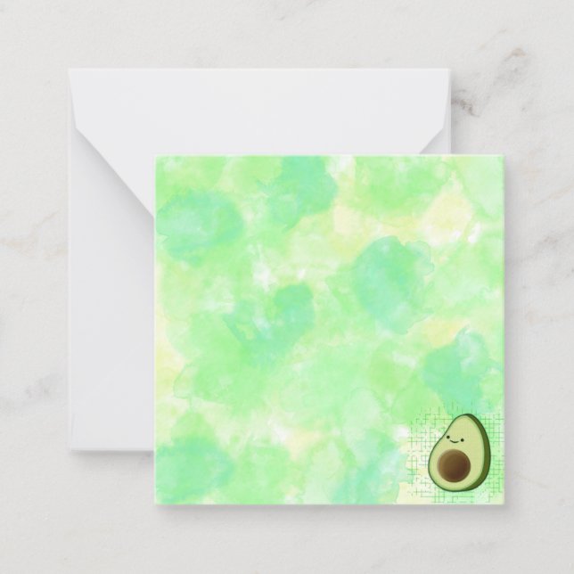 Cute Cartoon Avocado Watercolor Background Card (Front)