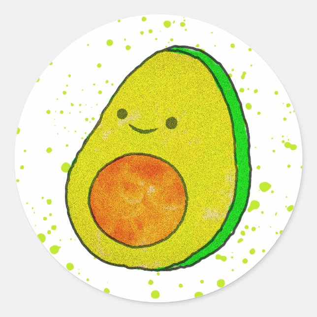 Cute Cartoon Avocado Watercolor Classic Round Sticker (Front)