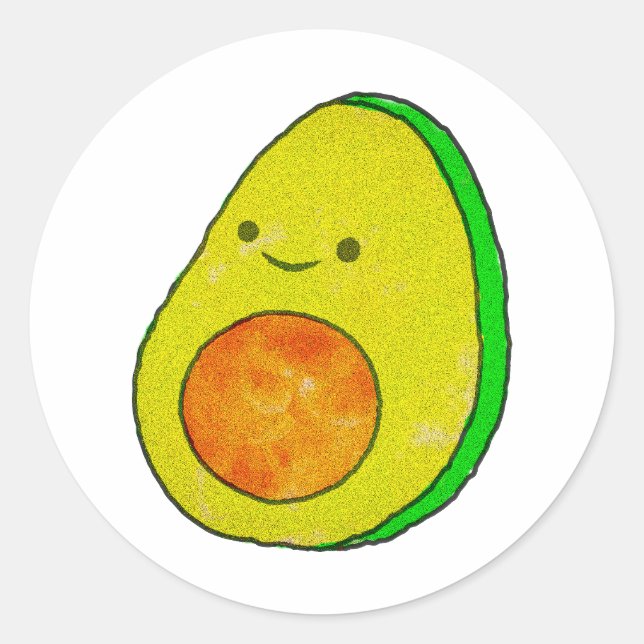 Cute Cartoon Avocado Watercolor Classic Round Sticker (Front)